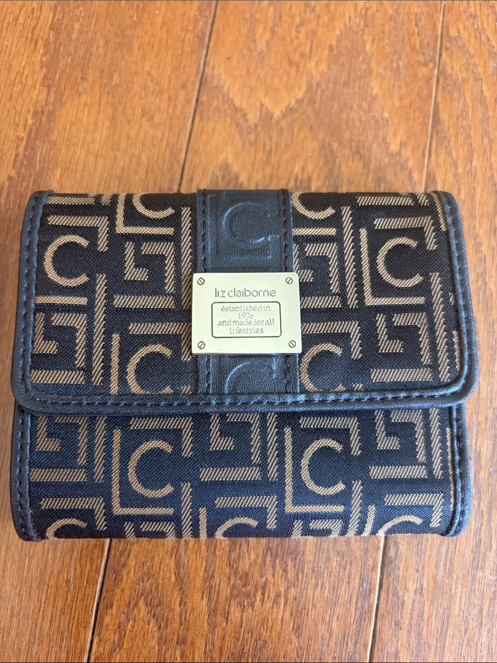 Liz Claiborne Brown & Black Logo Print Trifold Wallet